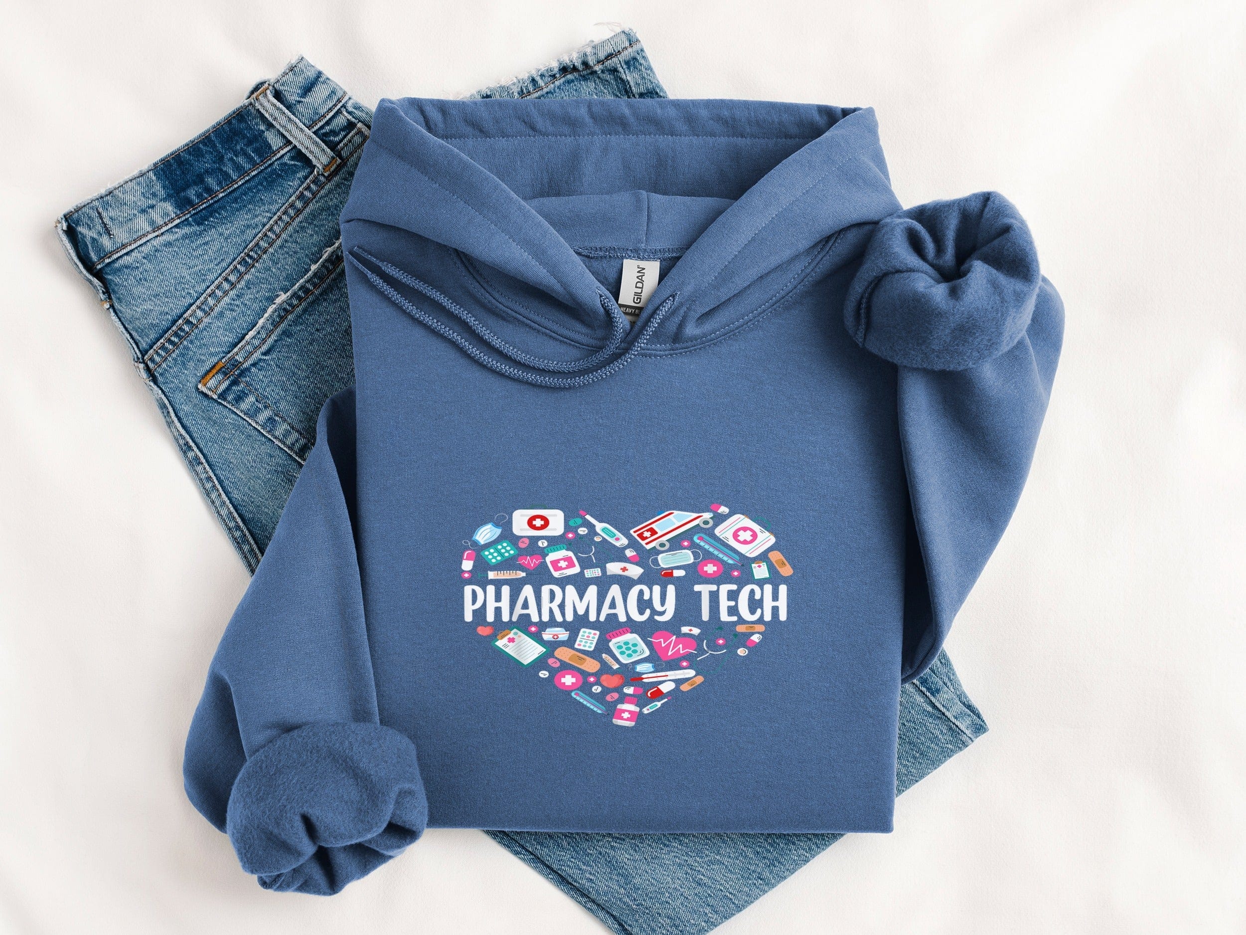 Pharmacy Tech Heart Design Blue Hooded Sweatshirt product
