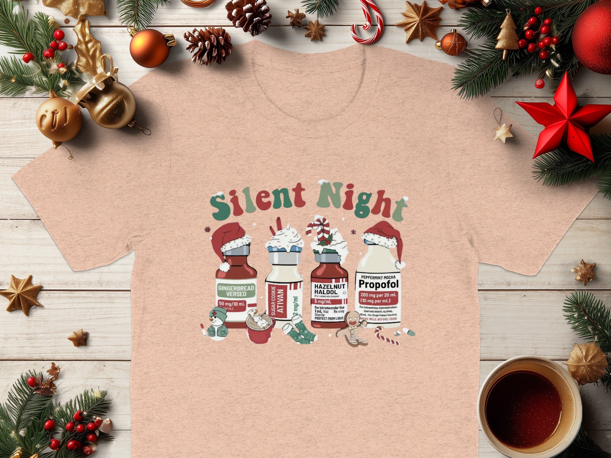 Cute Silent Night Christmas Drinks Themed T-shirt