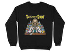 Black sweatshirt featuring "Tales from the Script" logo and a cartoon mad scientist.