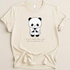 T-shirt with a sad panda wearing a lab coat and text "i'm sorry about what i said when my queue was full".