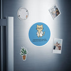 Round sticker with a cat wearing glasses, text reads "pharmacologically speaking, I exhibit time-dependent toxicity."
