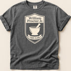T-shirt with William Procter Jr. Fan Club crest featuring a mortar and pestle.