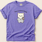 T-shirt with cartoon cat in lab coat holding prescription bottle, "Purr-scriptions Ready" text.