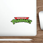 Doctor of Pharmacy logo sticker on a laptop keyboard.