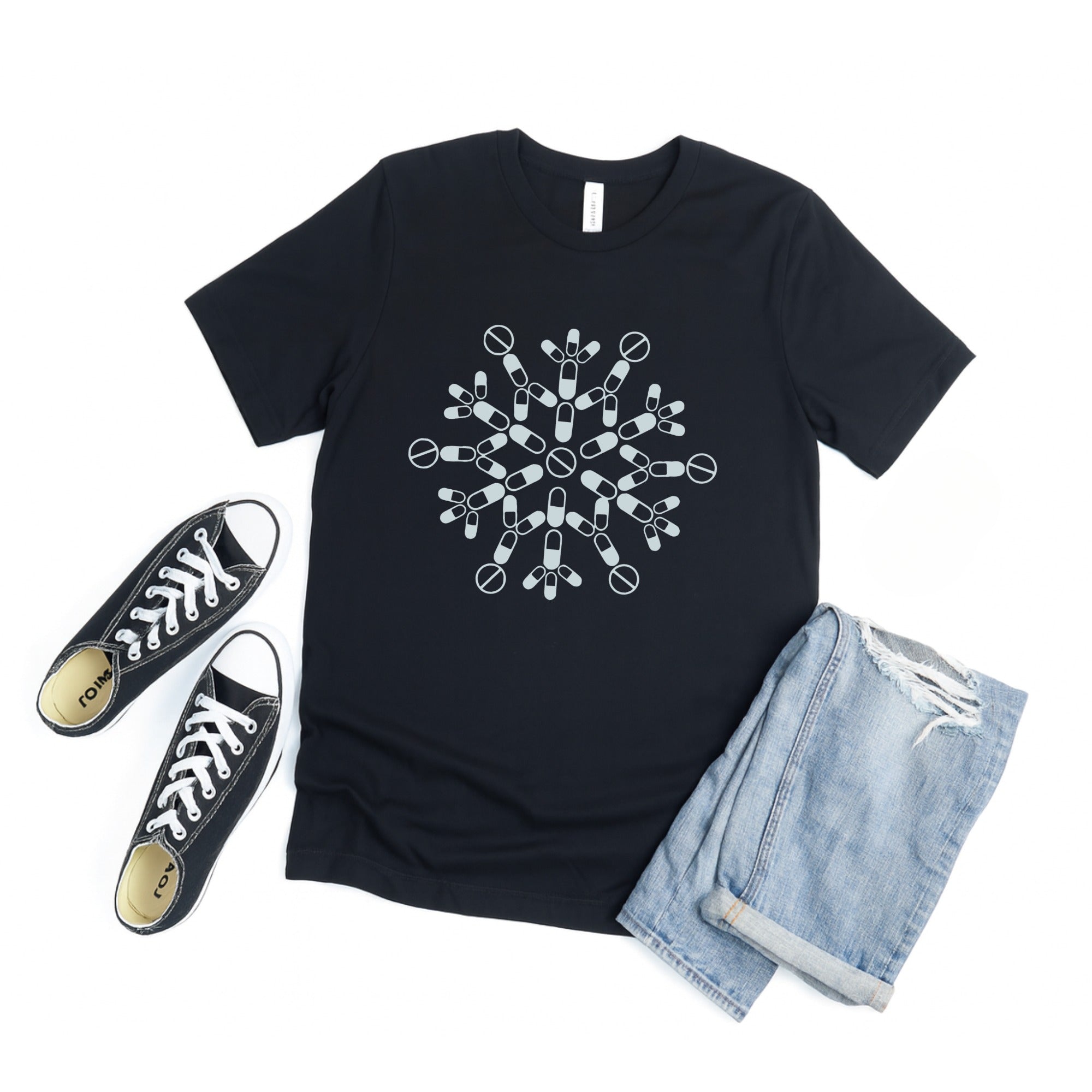 Unique Graphic Snowflake Dark T-shirt for Casual Wear