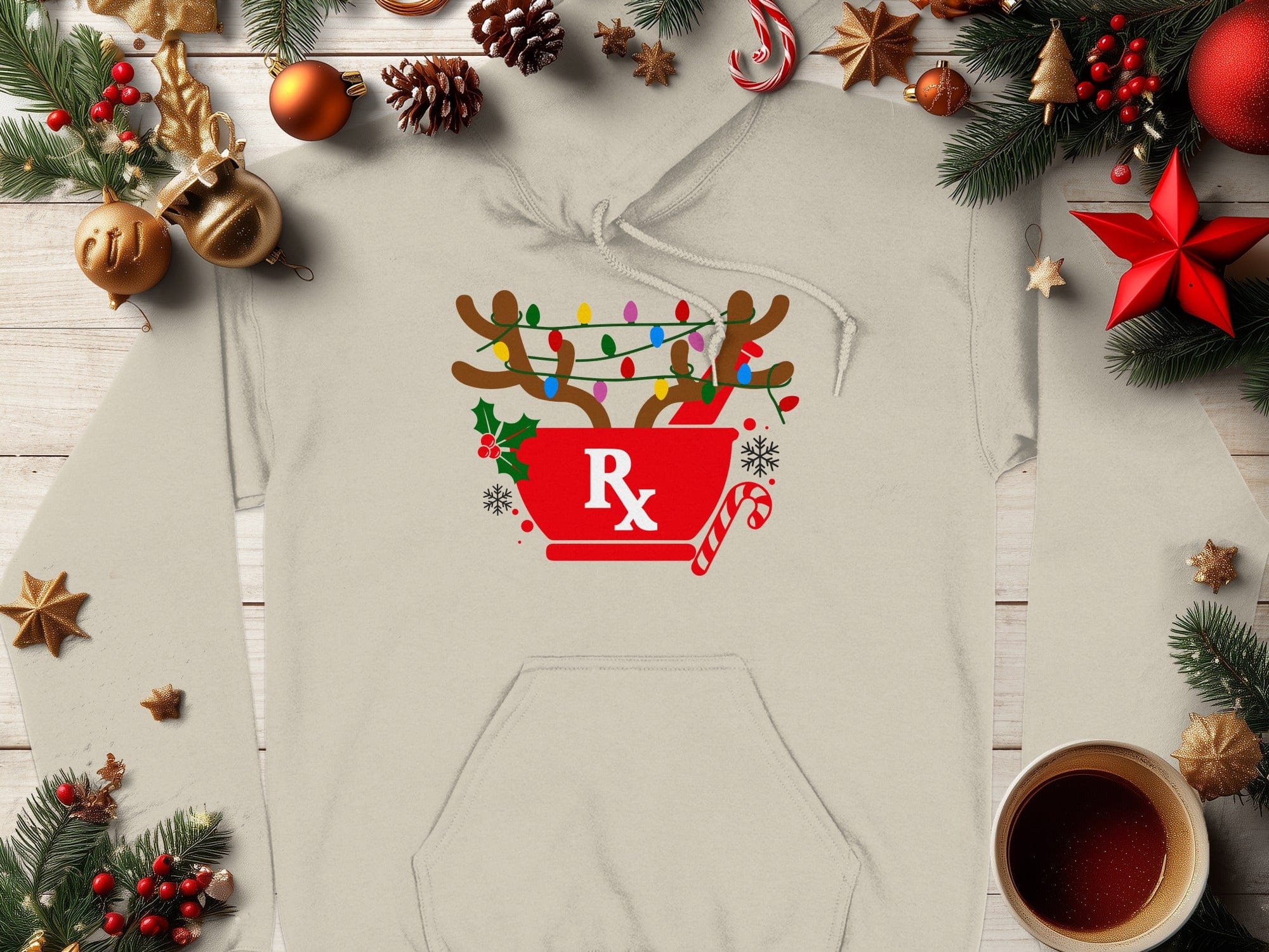 Christmas Reindeer RX Lights and Candy Cane Hoodie product