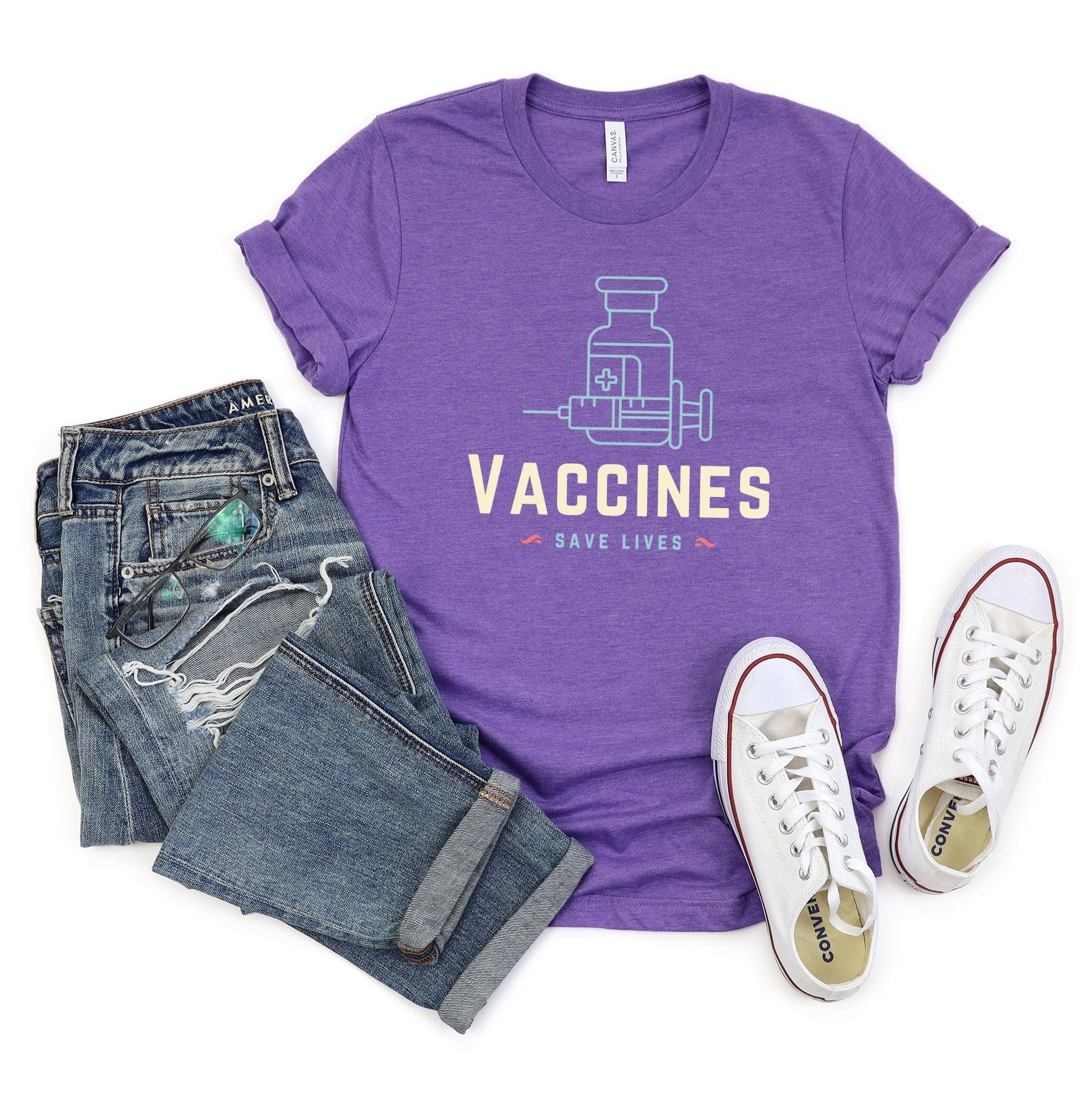 Vaccines Save Lives Design Purple T-Shirt product