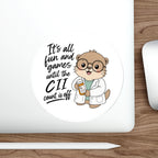 Cute cartoon otter in lab coat holding prescription bottle, "It's all fun and games until the CII count is off".