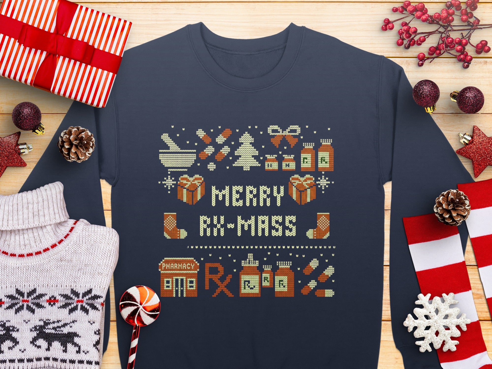 Merry RX-Mas Ugly Christmas Sweater for Pharmacy Fans
