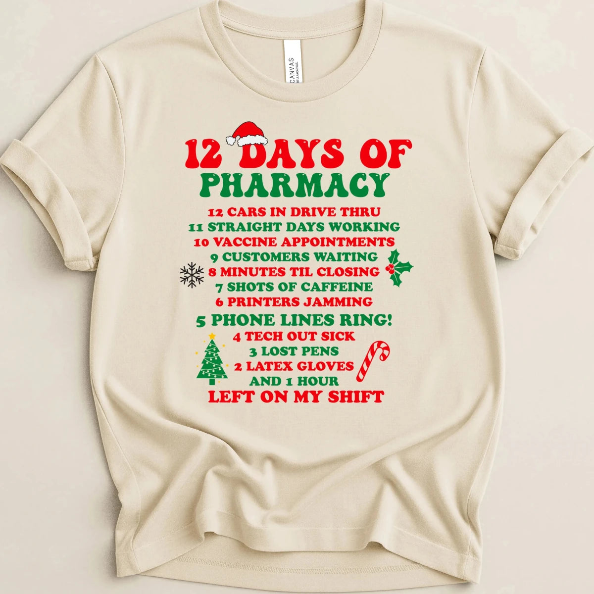 12 Days of Pharmacy Christmas Tee - Adverse Reactions