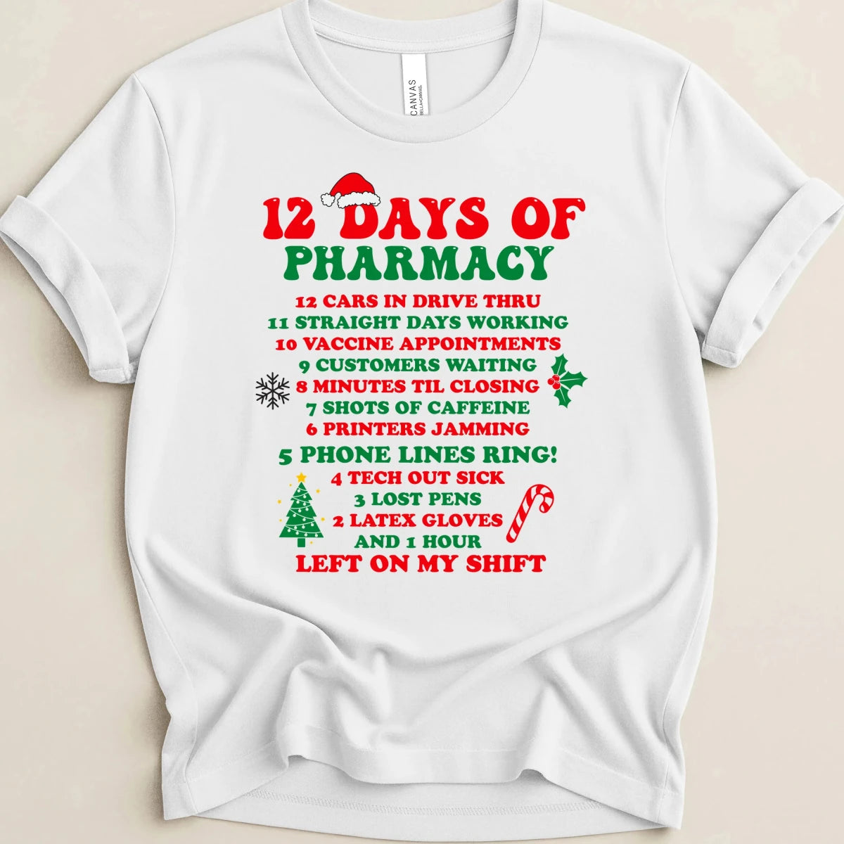 12 Days of Pharmacy Christmas Tee - Adverse Reactions