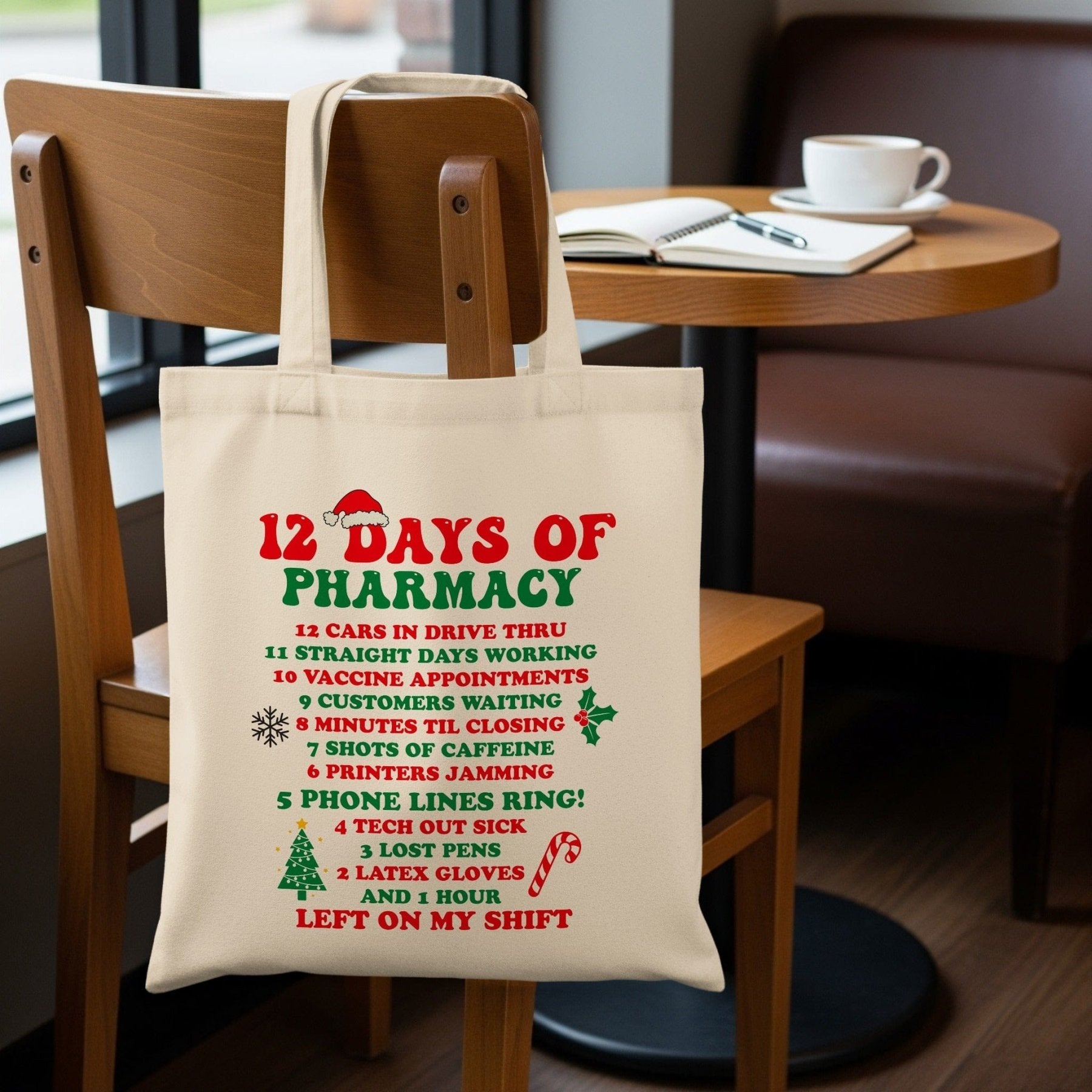 12 Days of Pharmacy Tote Bag - Pharmacy Apparel for Pharmacists, Techs & Students