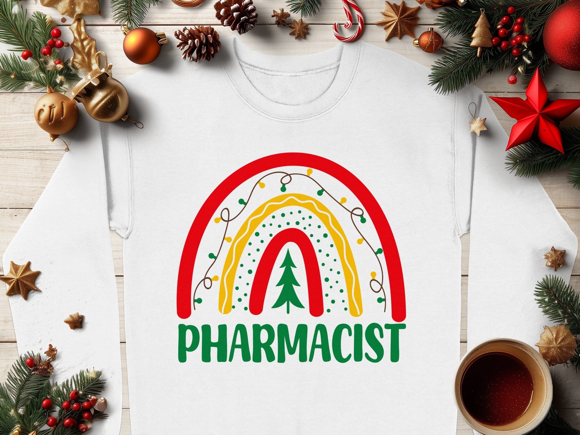 Festive Pharmacist Holiday Rainbow Design Shirt