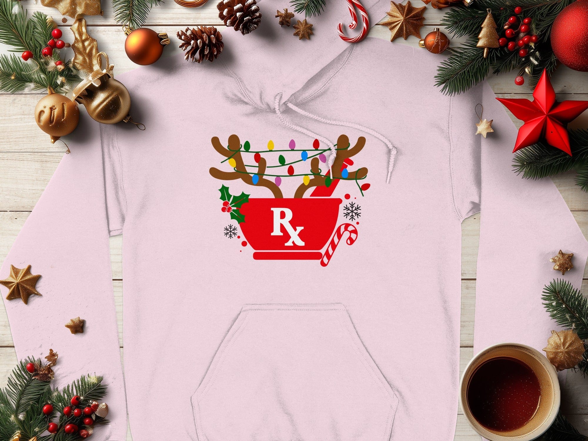 Festive RX Antlers and Lights Christmas Hoodie product