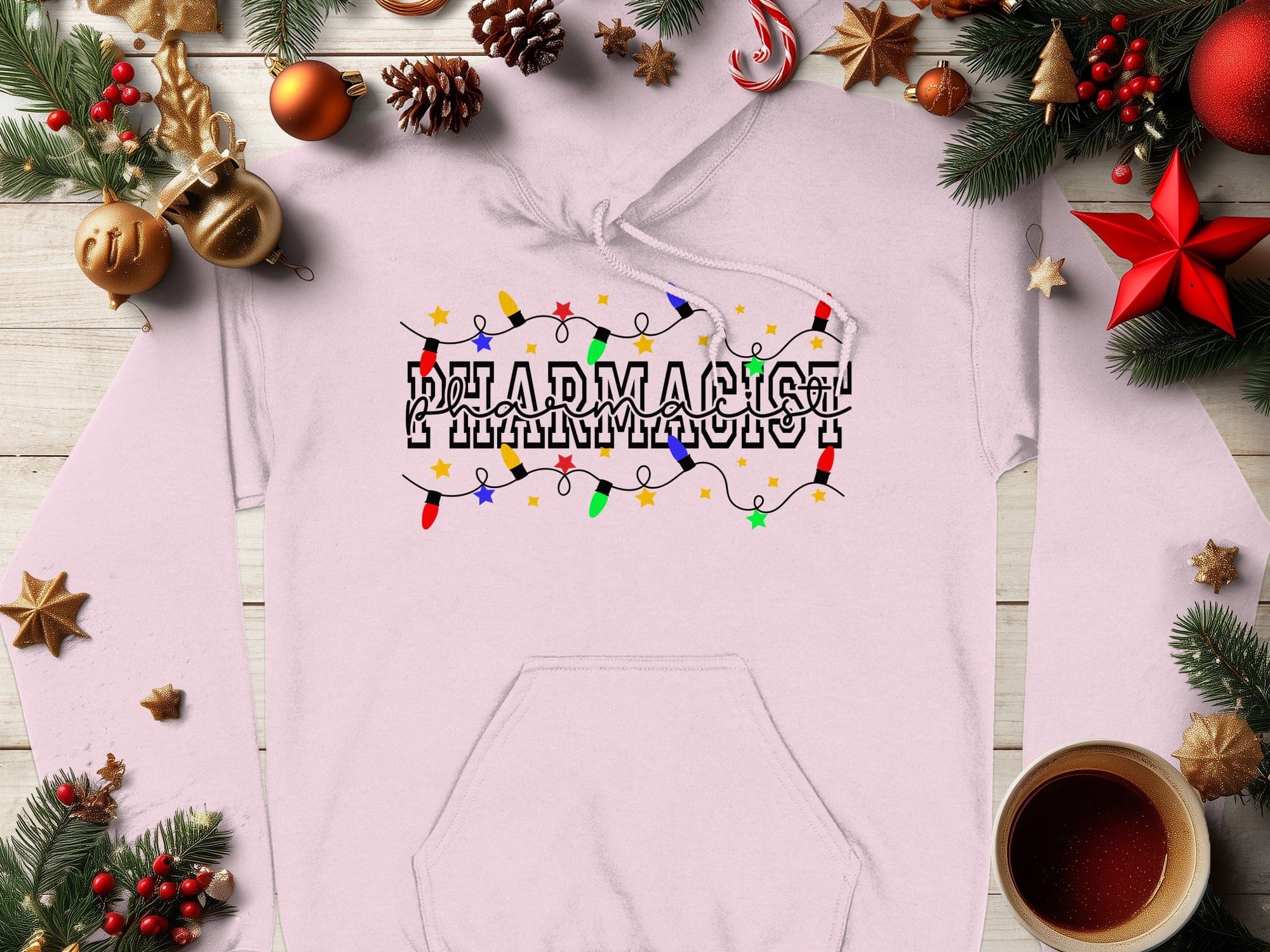 Festive Pharmacist Design with Christmas Lights Hoodie