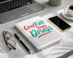 Cool Kids Study Drugs notebook with glasses, pen, laptop, phone, and coffee.