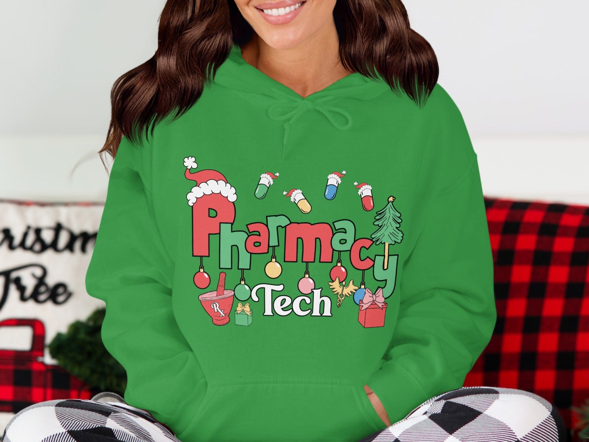 Cute Christmas Pharmacy Tech Graphic Hoodie