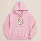 Pink hoodie with cartoon cat wearing glasses and lab coat, text reads "pharmacologically speaking, i exhibit time-dependent toxicity."