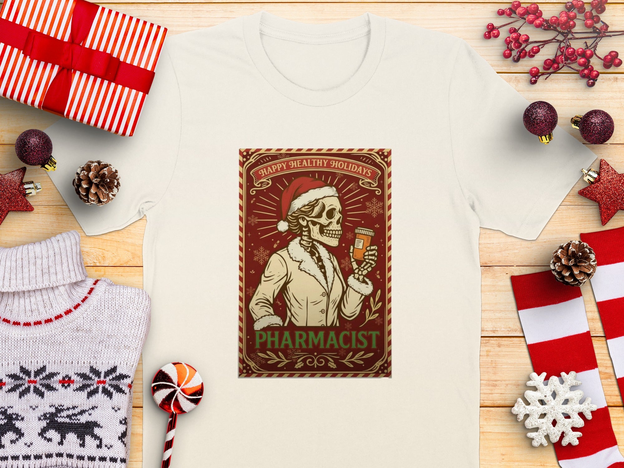 Happy Healthy Holidays Pharmacist Skeleton T-Shirt