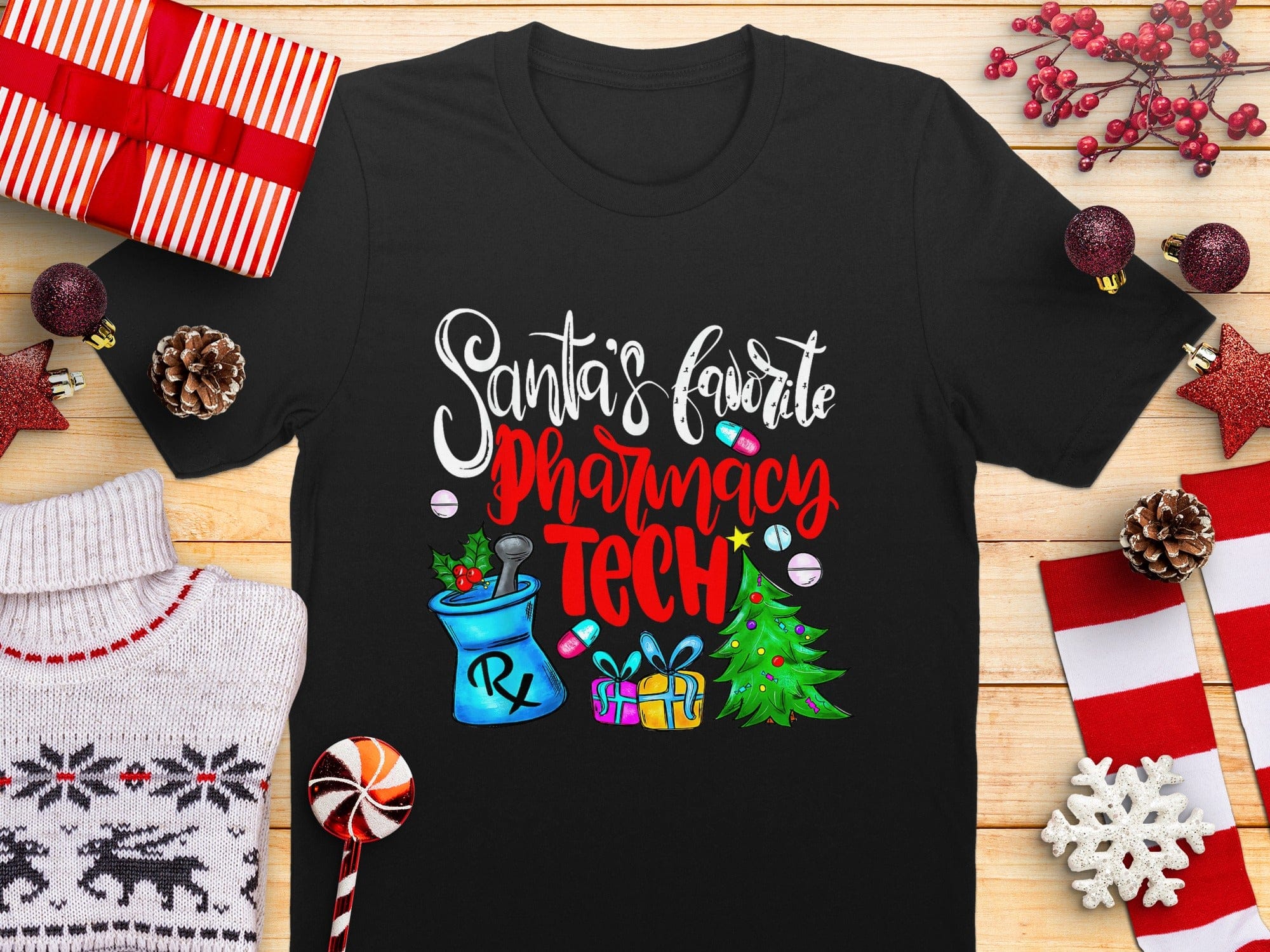 Santa's Favorite Pharmacy Tech Christmas T-shirt