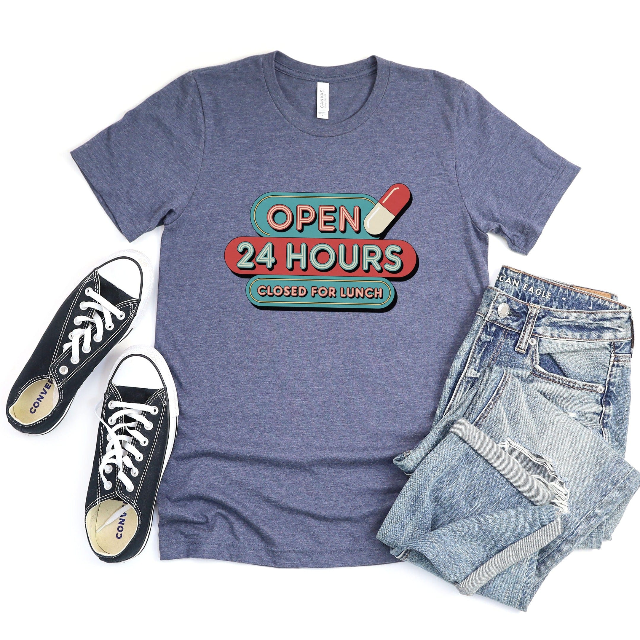 Open 24 Hours Closed For Lunch Graphic T-Shirt product