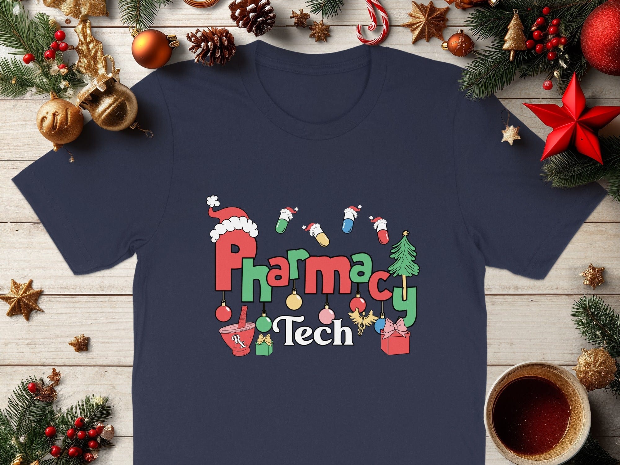 Pharmacy Tech Christmas T-shirt with Festive Design