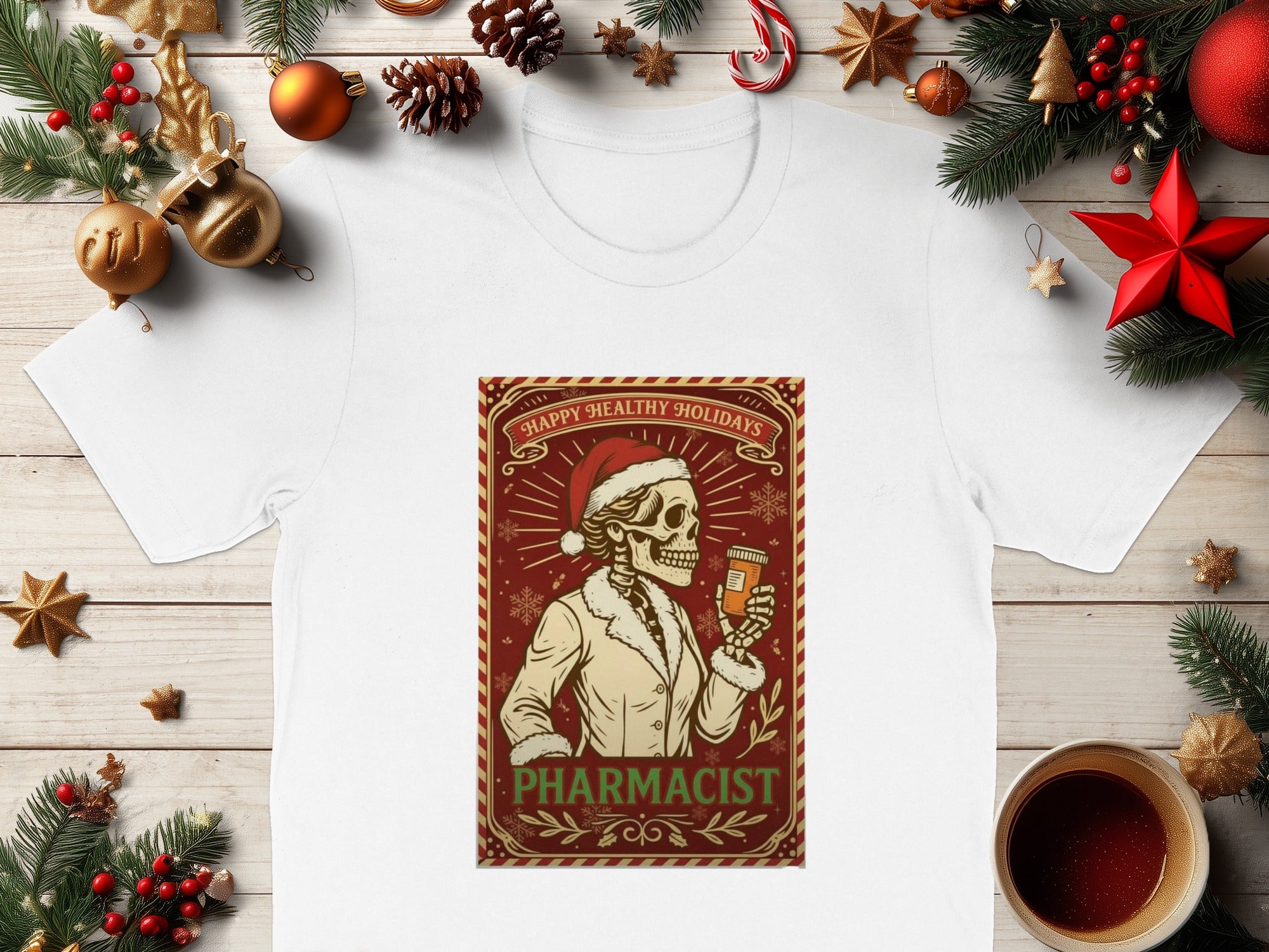 Happy Healthy Holidays Skull Design Pharmacist Shirt