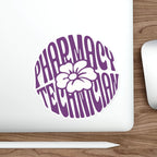 Purple pharmacy technician text with a flower design.