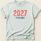 Light blue t-shirt with "2027 -PHARMD-" printed in red.