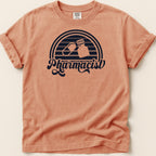 Orange t-shirt with "Pharmacist" text and pill bottle graphic.