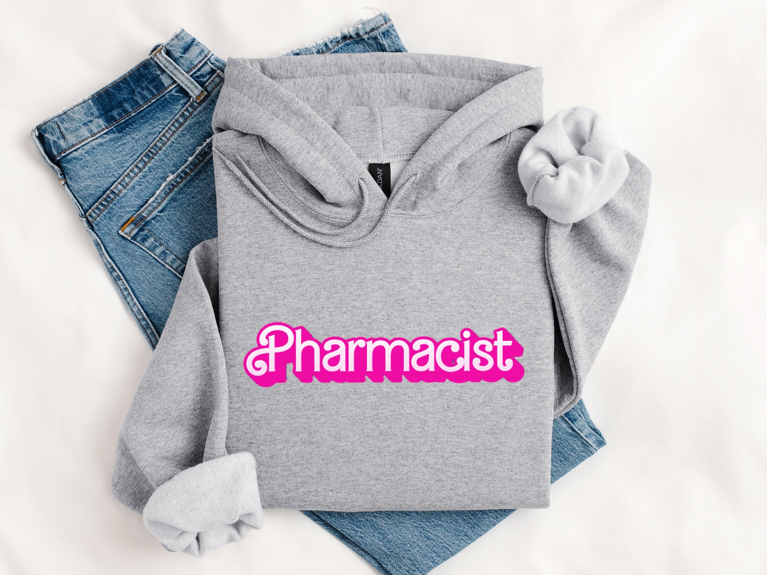 Pharmacist Hoodie in Grey with Pink Text
