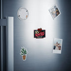 Neon "Rx Rated" sign with "Open Late" text, on a refrigerator.