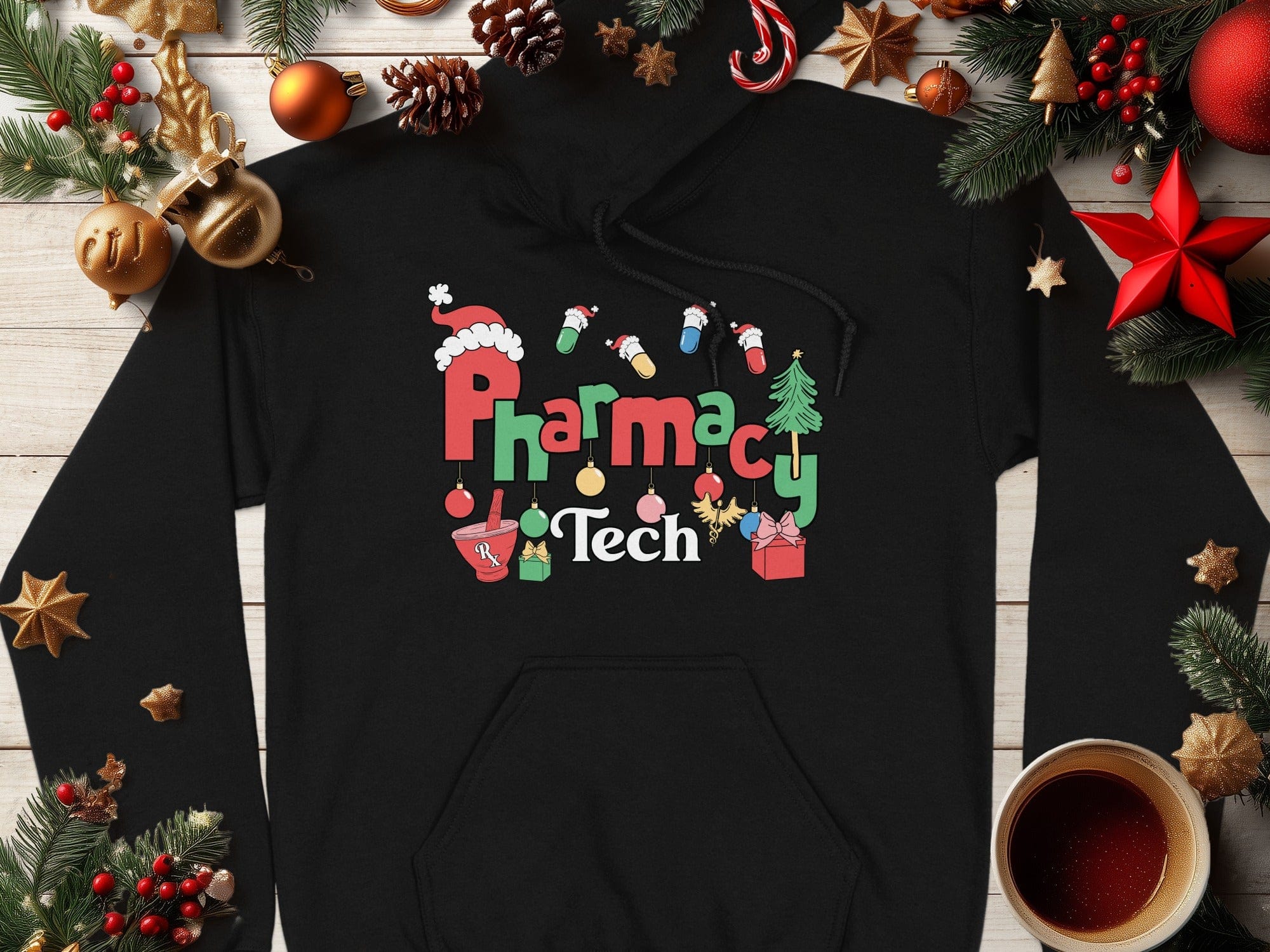 Festive Pharmacy Tech Christmas Graphic Hoodie