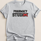 Grey t-shirt with "PHARMACY" and a red "X" over the "ACY".