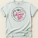 Comfort Colors t-shirt with "Pharmacy Life" graphic and career descriptors.