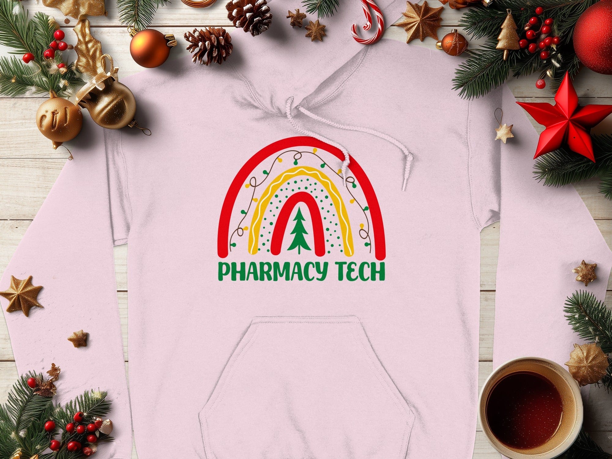 Festive Rainbow Pharmacy Tech Hooded Sweatshirt