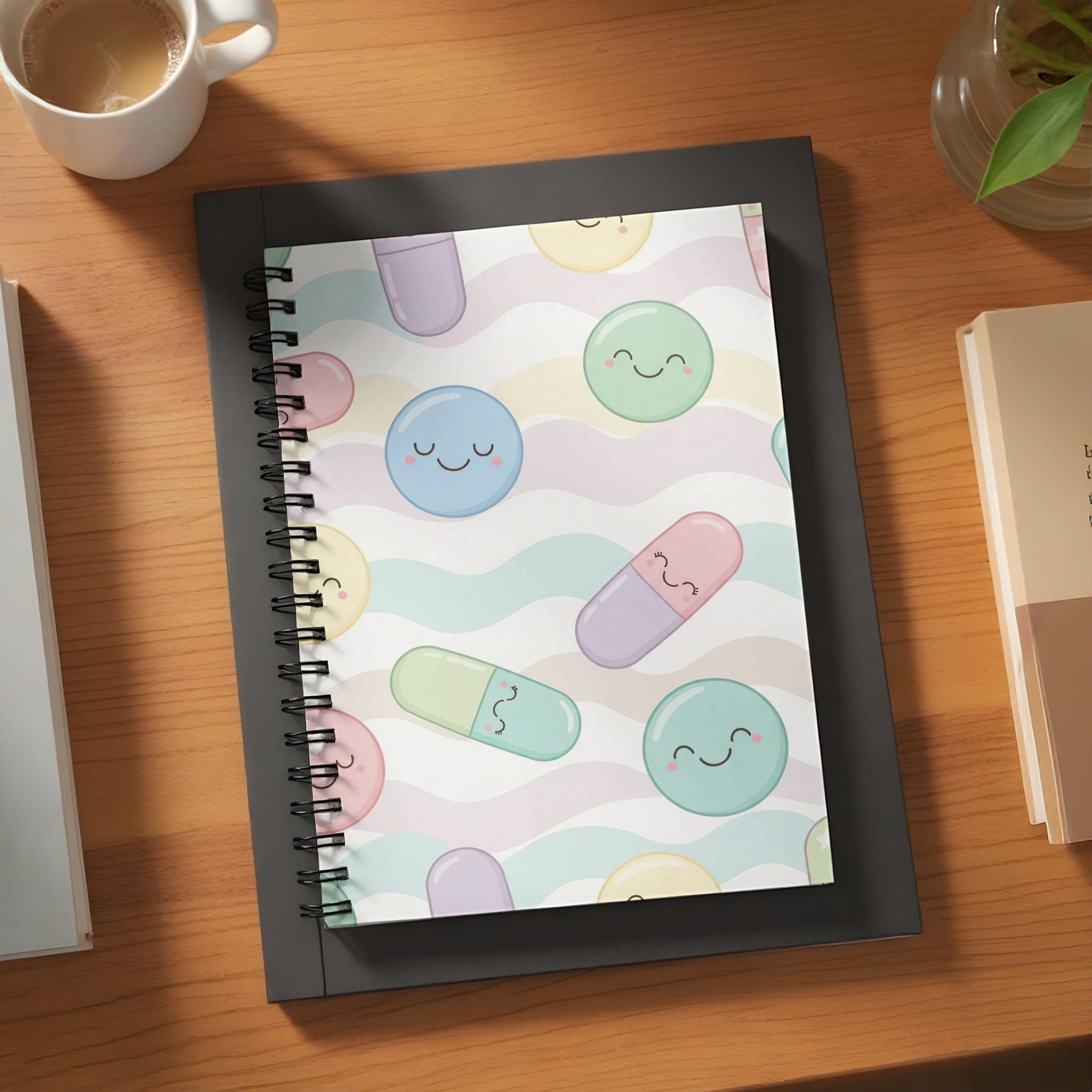 Cute Smiling Pill Capsule Pattern Spiral Notebook