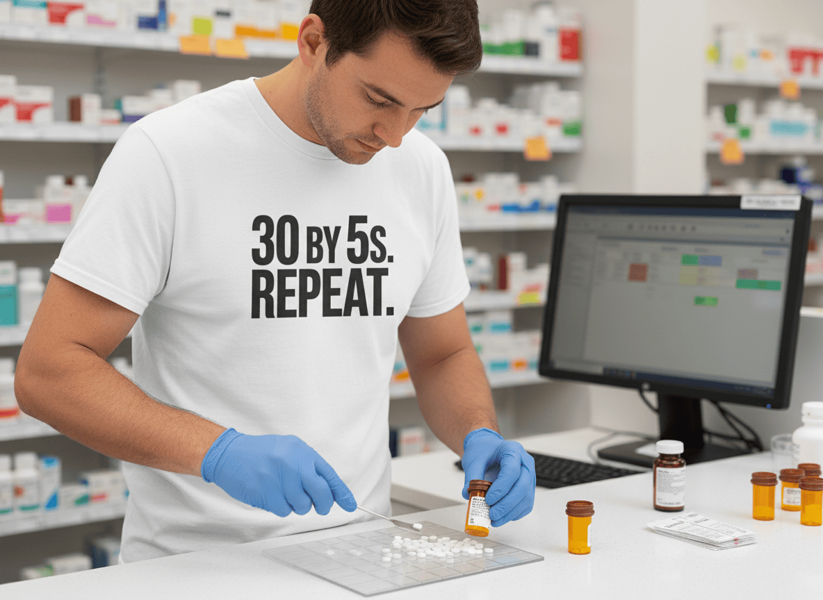 30 by 5s Repeat. Tee - Adverse Reactions - Pharmacy Apparel for Pharmacists, Techs & Students
