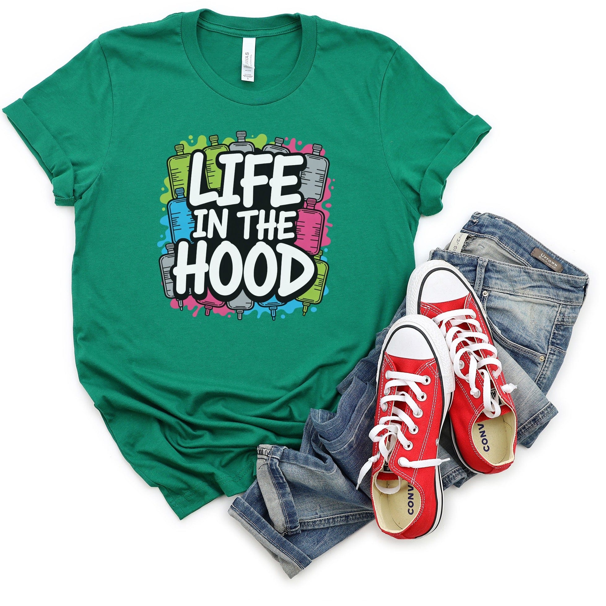 Life In The Hood Colorful Urban Graphic T-Shirt product
