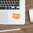 Sticker with "PHARMACY" text surrounded by colorful flowers.
