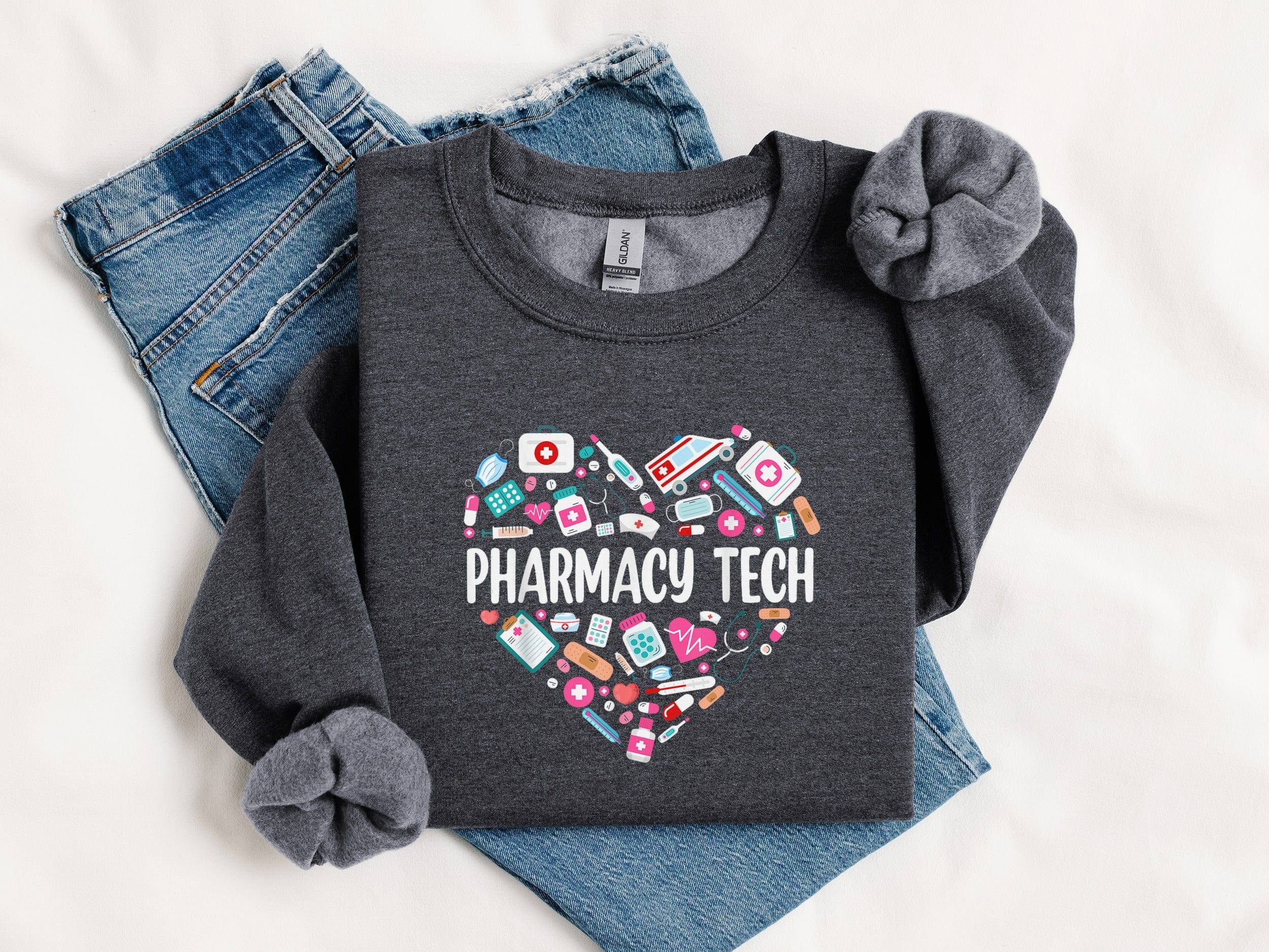 Pharmacy Tech Heart Design Long Sleeve Shirt product type