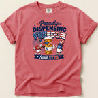 T-shirt with "Proudly Dispensing Freedom Since 1776" and patriotic cartoon characters.