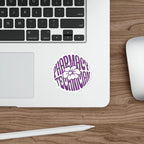 Purple and white sticker with "Pharmacy Technician" text on a laptop keyboard.