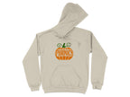 Beige hoodie with an orange pumpkin design that says "Pharmacy".