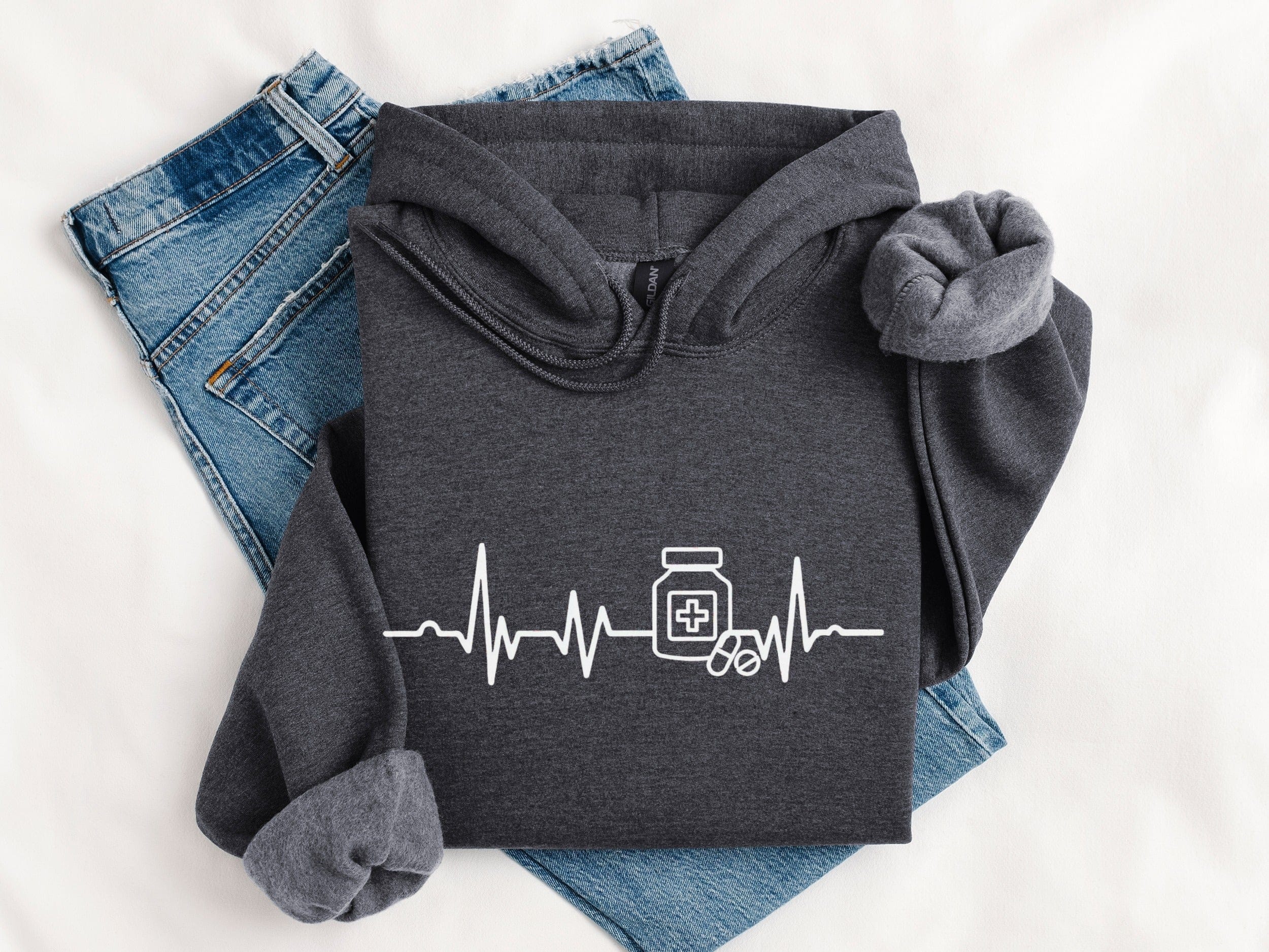 Heartbeat Design with Pharmacy Icon Hooded Sweatshirt