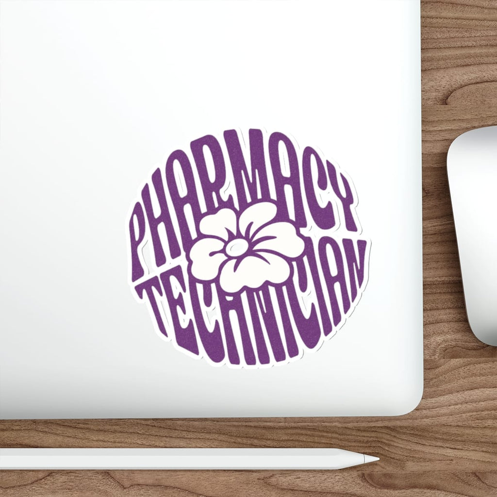 Purple sticker with "Pharmacy Technician" text and a flower.