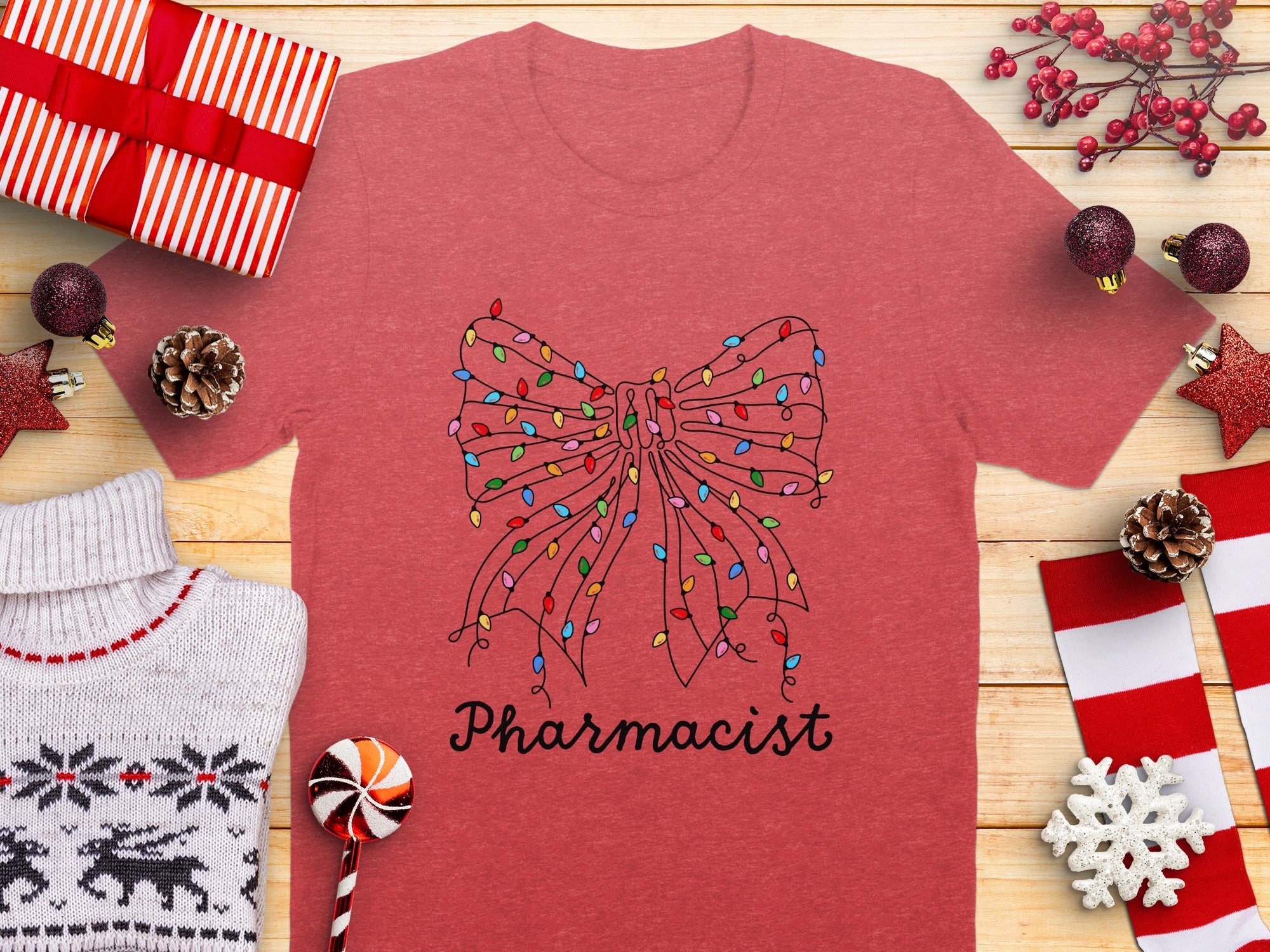 Festive Pharmacist Bow with Christmas Lights Shirt