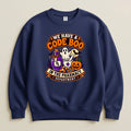 Halloween graphic on navy sweatshirt with "We Have a Code Boo in the Pharmacy Department" text.
