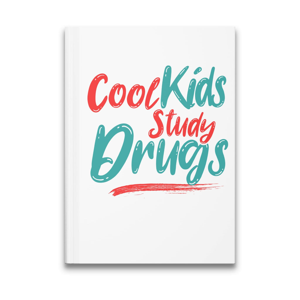 Cool Kids Study Drugs title on a white notebook cover.
