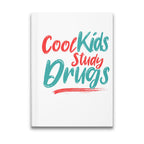 Cool Kids Study Drugs title on a white notebook cover.